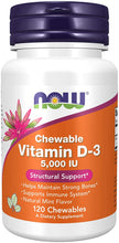 Load image into Gallery viewer, NOW® Vitamin D-3 5000IU Chewable Mint Tablets 120ct.