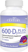 Cargar imagen en el visor de la galería, 21st Century Calcium 600 + D3 + Minerals Chewables 75ct.