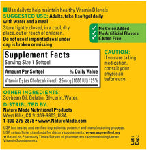 Load image into Gallery viewer, Nature Made® Vitamin D3 25mcg Tablets 100ct.
