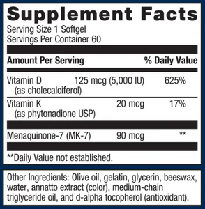 Vitamin D3 5000 + K Soft gels 60ct.