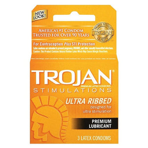 Trojan® Stimulations Ultra Ribbed Premium Lubricant Condoms 3ct