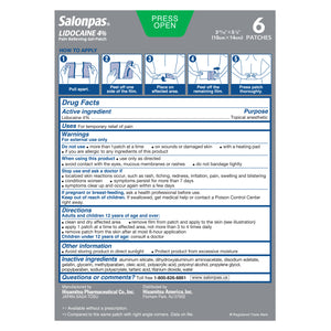 Salonpas® 4% Lidocaine Gel Patch 6ct.