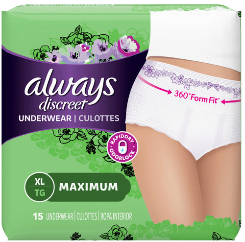 Always Discreet Maximum Absorbency XL Underwear for Women 15ct.