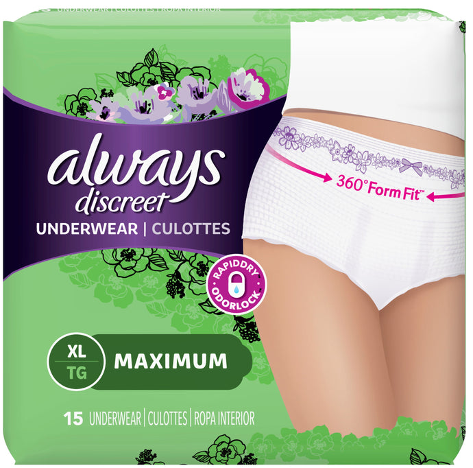 Always Discreet Maximum Absorbency XL Underwear for Women 15ct