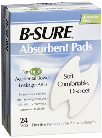 B-Sure® Absorbent Pads For Light Accidental Bowel Leakage 24ct.