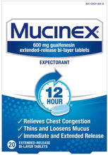 Load image into Gallery viewer, Mucinex® 600mg Guaifenesin Mucus and Chest Congestion Expectorant