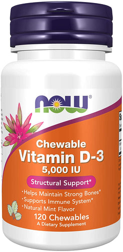 NOW® Vitamin D-3 5000IU Chewable Mint Tablets 120ct.