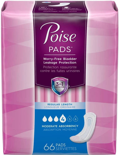 Poise® Pads Moderate Absorbency Regular Length 66ct.