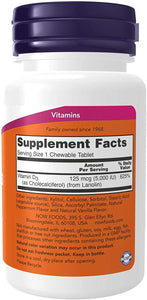 NOW® Vitamin D-3 5000IU Chewable Mint Tablets 120ct.