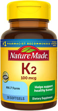 Load image into Gallery viewer, Nature Made® K2 100mcg Softgels 30ct.