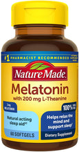 Cargar imagen en el visor de la galería, Nature Made® Melatonin/L-Theanine 3mg/200mg Softgels 60ct.
