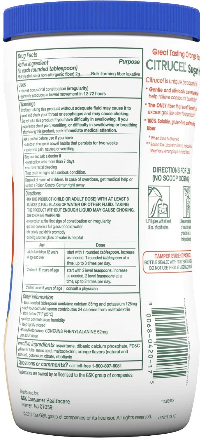 Citrucel® Orange Flavor Sugar-Free Fiber Powder 16.9oz. - Sona Shop