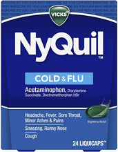 Cargar imagen en el visor de la galería, Vicks® NyQuil® Cold &amp; Flu Nighttime Relief LiquiCaps 24ct.
