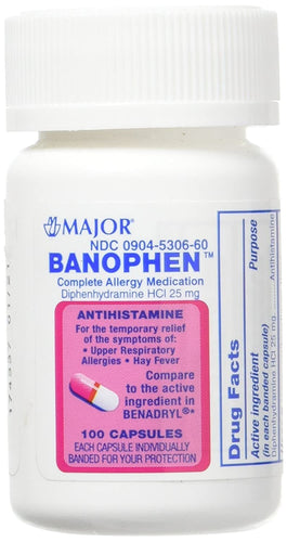 Major® Banophen Diphenhydramine HCI 25mg Capsules 24ct.