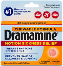 Cargar imagen en el visor de la galería, Dramamine® Motion Sickness Relief Orange Flavor Chewable Tablets 8ct.