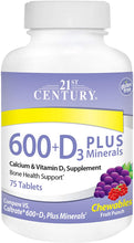 Load image into Gallery viewer, 21st Century Calcium 600 + D3 + Minerals Chewables 75ct.