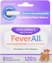 Load image into Gallery viewer, FeverAll® Acetaminophen 120mg Suppositories for Kids 6ct