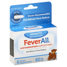 Cargar imagen en el visor de la galería, FeverAll® Infants Acetaminophen 80mg Suppositories 6ct