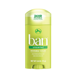 Ban® Unscented Invisible Solid Deodorant & Antiperspirant Stick 2.6oz.