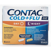 Load image into Gallery viewer, Contac® Cold + Flu Day and Night Maximum Strength Caplets