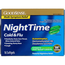 Load image into Gallery viewer, GoodSense® Nighttime Cold &amp; Flu Multi-Symptom Relief Softgels
