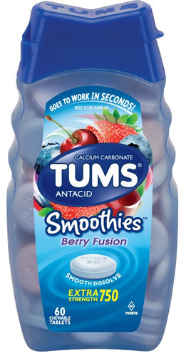 TUMS® Smoothies Berry Fusion Extra Strength 750 Antacid Chewable Tablets 60ct.